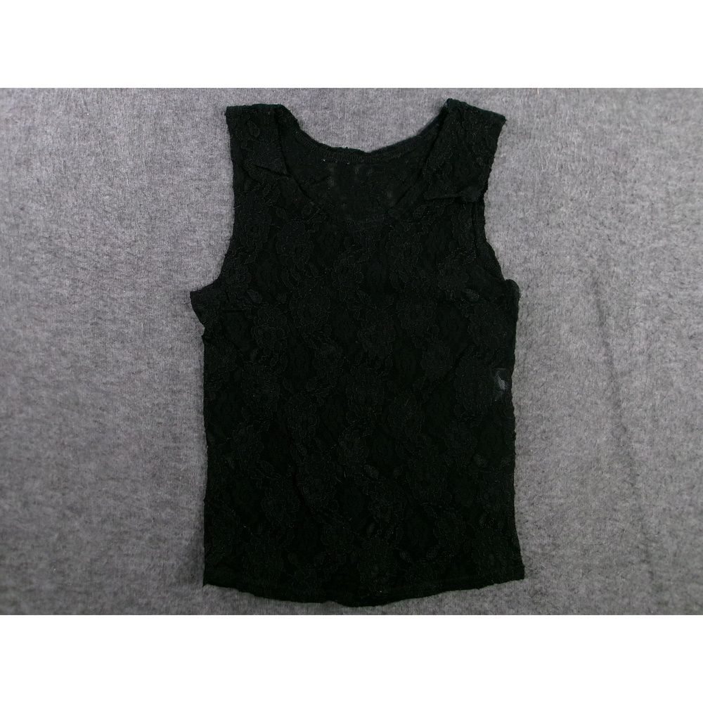 Vintage Nan Flower Tank Top Women Medium Black Lace Overlay Floral Romantic USA